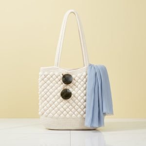 Shahi Aura Handmade Macramé Tote Bag – Cozy Knit Beach Bag